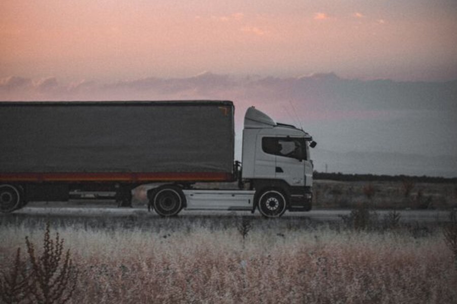 Freight truck travelling on an open road
